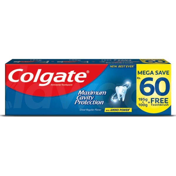 Colgate Maximum Cavity Protection Toothpaste 195 gm + 100 gm + Free Brush Pcs