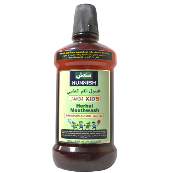 Munnish Herbal Mouthwash for Kids - Bubble Gum Flavor 500 ml Bottle liquid