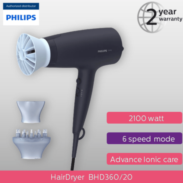 Philips EssentialCare Dryer 3000 ThermoProtect Ionic with diffuser BHD360/20 device