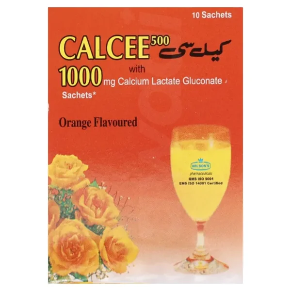 Calcee 500 Orange Flavored 1x10's Sachets Pack 1000Mg Powder